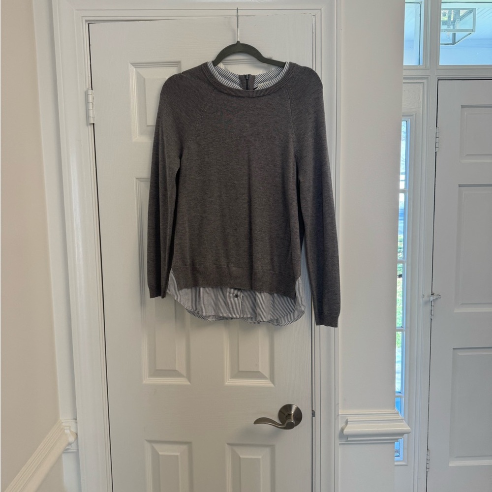 Gray Layered Sweater with Striped Hem